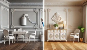 A beautifully painted room featuring both spray-painted and brush-painted elements
